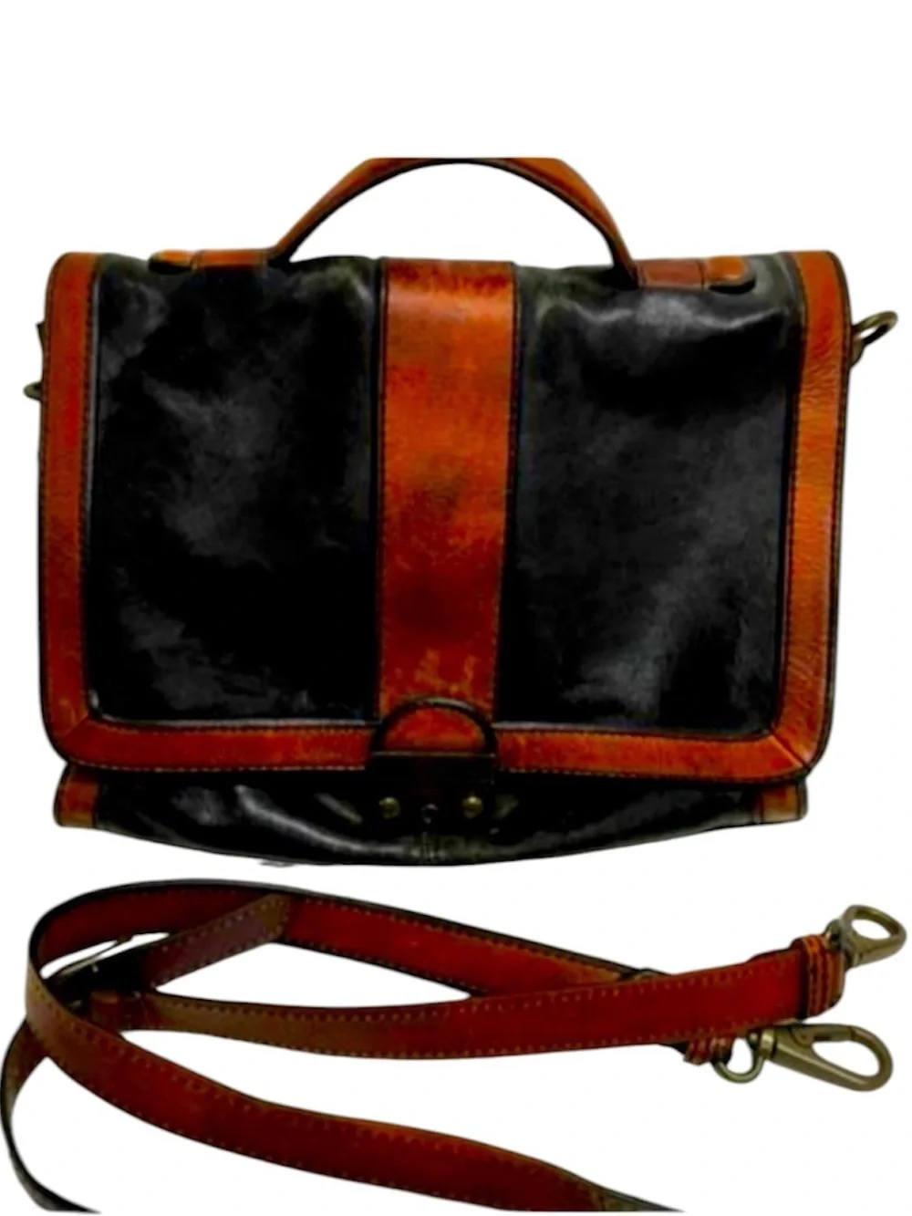 FOSSIL (VRI) Vintage ReIssue Messenger Satchel Whiskey Brown Black Classic Bag